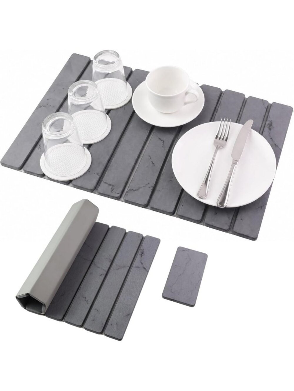 Quick-Dry Diatomaceous Dish Drying Mat 24x16, Absorbent Marble Pad & Soap Dish